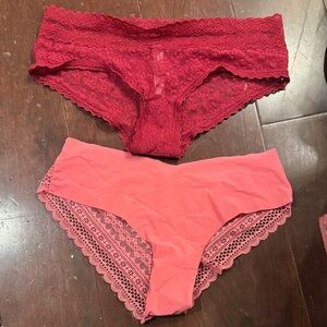 NWT Victorias Secret Lace Trim Panty Set - Red and Pink